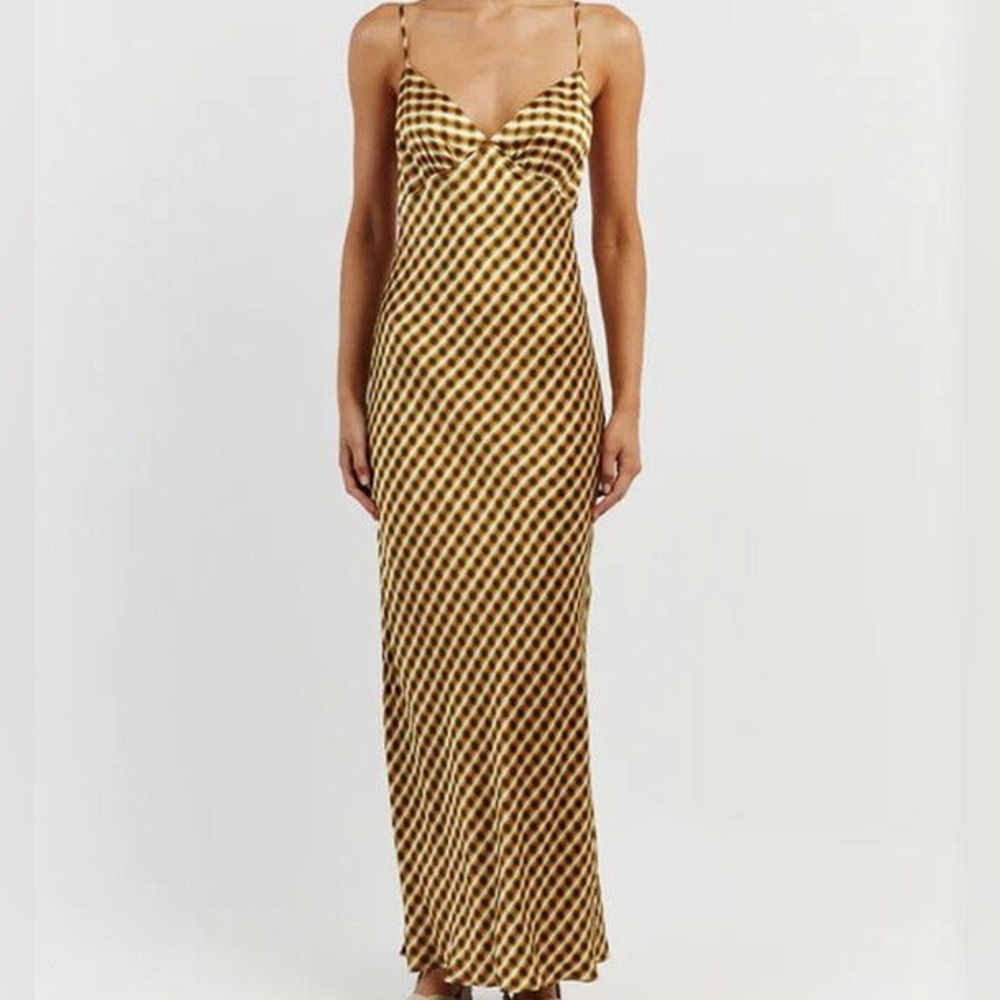 NWT DISSH Gala Lime Satin Printed Maxi Dress US 2